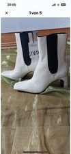 Chelsea Stiefeletten Cream Ecru Schwarz Lack Zara Absatz 8 cm  Gr. 38 NEU!