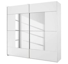 Rauch Schwebetüren Kleiderschrank Weiß Oberfläche Glas m. vier Spiegeln 270 cm