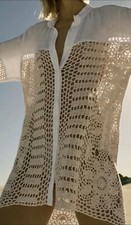 ZARA Bluse Häkelbluse Tunika weiß beige Dress XS 34 Longbluse Top Strandbluse