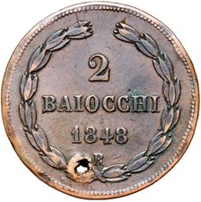 Kirchenstaat Vatikan - Papst Pius IX - 2 Baiocchi 1848 R Rom ANNO III - SELTEN !
