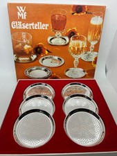 WMF 6 Gläserteller Flaschen Glas Untersetzer Cromargan Edelstahl rund Punkte N