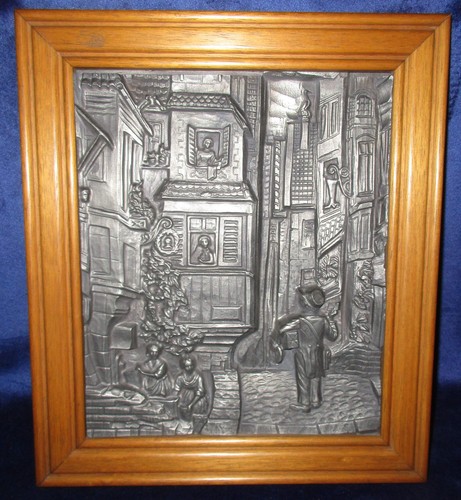 Zinnrelief der briefbote im - zinnrelief, "der