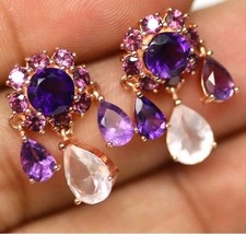 925Silber OHRRINGE Edelsteine Echt Amethyst 14k Vergoldung