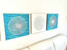 3 Teil. XXL Leinwand Bild je 50x50x3,5 3D Keilrahmen Struktur modern Silber Tür