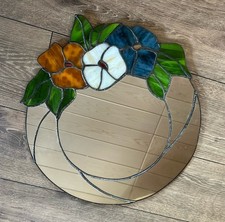 runder  Kristall Spiegel Tiffany Design Floral Blumen 50 Cm