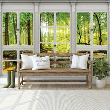 Vlies Fototapete Fensterblick 3D EFFEKT Wald Natur Landschaft Wohnzimmer XXL 834