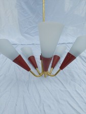 Vintage 50er 60er Lampe 5 Arme  Kronleuchter Messing Glas