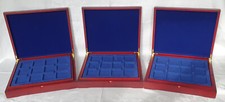 3x Münzkassette aus Holz mit jeweils 3 Einsätzen für quadrattische Münzkapseln