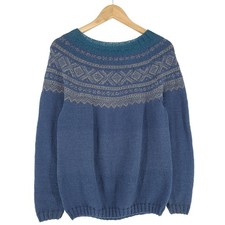 Vintage Nordic Pullover Norwegen Blau Fair Isle Wolle Damen Bl6 Größe S
