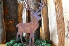 Deko Hirsch auf Metallplatte Waldtier Rost Edelrost Metall Rostfigur Dekoration