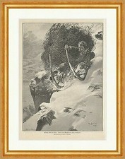 Zwischen Tod und Leben Hans Bachmann W. Otto Schlitten Gebirge Holzstich E 10633