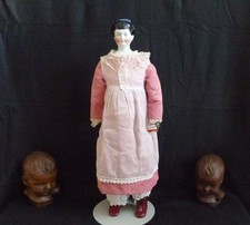 antike Puppe glasiertes Chinaporzellan Brustkopf um 1880 Lederkörper ca. 60 cm