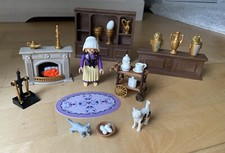 Playmobil nostalgie Puppenhaus Möbel Kamin Wohnzimmer m Servierwagen Figur Nanny