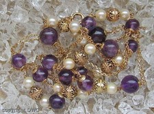 Hals Kette mit Amethyste Amethyst Perlen Perle in Gold 585 79 cm 
