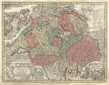 Schweiz Original Kupferstich Landkarte Seutter Lotter 1757