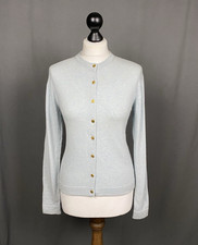 Hermes Blue Pure Cashmere Golden Buttons Crewneck Cardigan Sweater Size L