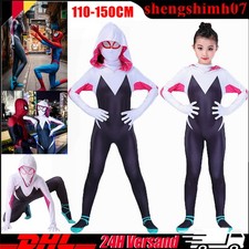 Mädchen Kinder Cosplay Spider Gwen Stacy Kostüm Spiderman Jumpsuit Bodysuit DE-
