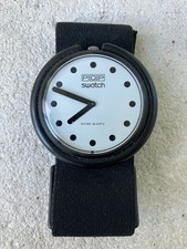 POP swatch Armbanduhr selten benutzt Armbanduhr schwarz weiß Textilband