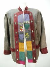 Offener Leder Janker mit Patchwork Damen braun Lederjacke Trachtenjacke Gr.38