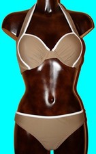 MARKEN-BÜGEL-BIKINI taupe-braun-weiss NECKHOLDER Gr.40 oder 42 CUP D NEU