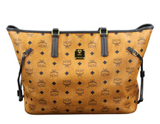 MCM Shopper Tasche Handtasche cognac braun gold schwarz Logo Damen Medium