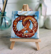 Pretzel oil painting 7x7cm - painting, art