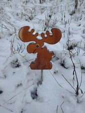 Elch aus Holz, mittelgroß, wetterfester Gartenstecker