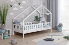 NGEBOT 2-in-1 Hausbett "LOU" inkl. Rollrost B-WARE Kiefer massiv Weiß 90x200 cm