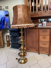Alte Stehlampe reines Messing und Lederlampenschirm Unikat schönes warmes Licht