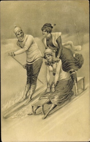 Frauen fahren schlitten - ak,