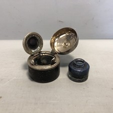 Antikes Kleines Reisetintenfass Mit Anker Gravur, Vintage Rarität #W14