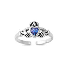 Zehenring Fußschmuck verstellbar Sterling Silber Blauer Zirkonia Claddagh 2