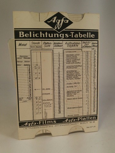 Agfa belichtungs tabelle und - belichtungs-tabelle,