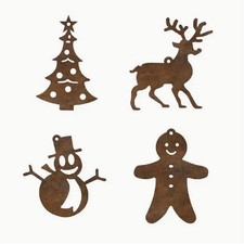 Edelrost Baumschmuck weihnachtlich  - Rentier, Schneemann, Lebkuchen,Baum 4tlg.