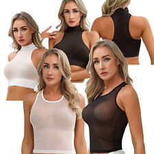 DE Damen Ultradünne Sexy Tank Tops Öl Rollkragenpullover Ärmellose Enge Weste