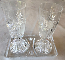 3-tlg. Set Kristallglas Tablett und 2 Sektgläser Schleuderstern schwer #761-26