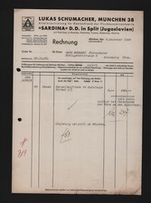 MÜNCHEN, Rechnung 1938 Lukas Schumacher Vertreter Fisch-Konserven-Fabrik Sardina