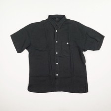 Signum Herren Leinen Hemd Gr. L schwarzgrau uni Freizeithemd Kurzarm Kentkragen