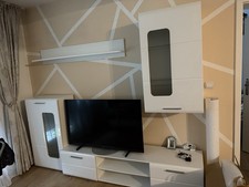 Wohnwand weiß Hochglanz Wohnzimmer Set 4-teilig Anbauwand Tulsa Vitrine Lowboard