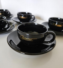 6 schwarze Espressotassen / Mokkatassen mit Untertassen