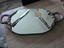 Spiegel Tablett mit Messer und Kuchenheber in Silberoptik