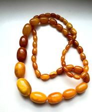 Bernsteinkette Amber butterscotch, Oliven, Drehverschluss, 70 cm L, 41 gr