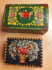 Zwei sehr alte Schatullen, Bauernmalerei, Holztruhe, Schatulle, antik