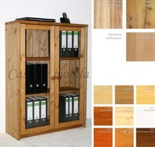 Kommode 89x123x33cm Kiefer Buche Eiche Büroschrank Aktenschrank mit glastüren