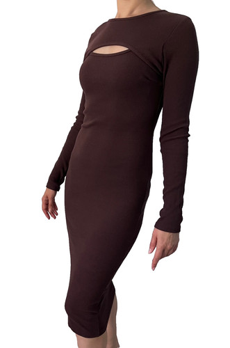 Chocolate brown ribbed bodycon - chocolate,