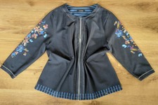 Jacke Cardigan marine bunt Blumen Glitzerfäden Gr. 48 Langarm Stretch Golléhaug