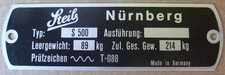 Typenschild Steib S500 Seitenwagen Beiwagen Oldtimer