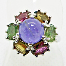 Cabochon Tansanit Turmalin Ring 925 Silber 585 Weißgold vergoldet 18,1 mm 57