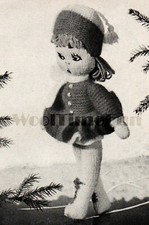 Vintage Strickanleitung zum Basteln hübscher Puppe Spielzeug Schlittschuh Mädchen mit Kleidung. 4ply