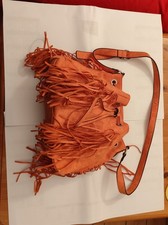 Damenhandtasche Schultertasche Beuteltasche Orange mit Fransen NEU Ohne Etikett